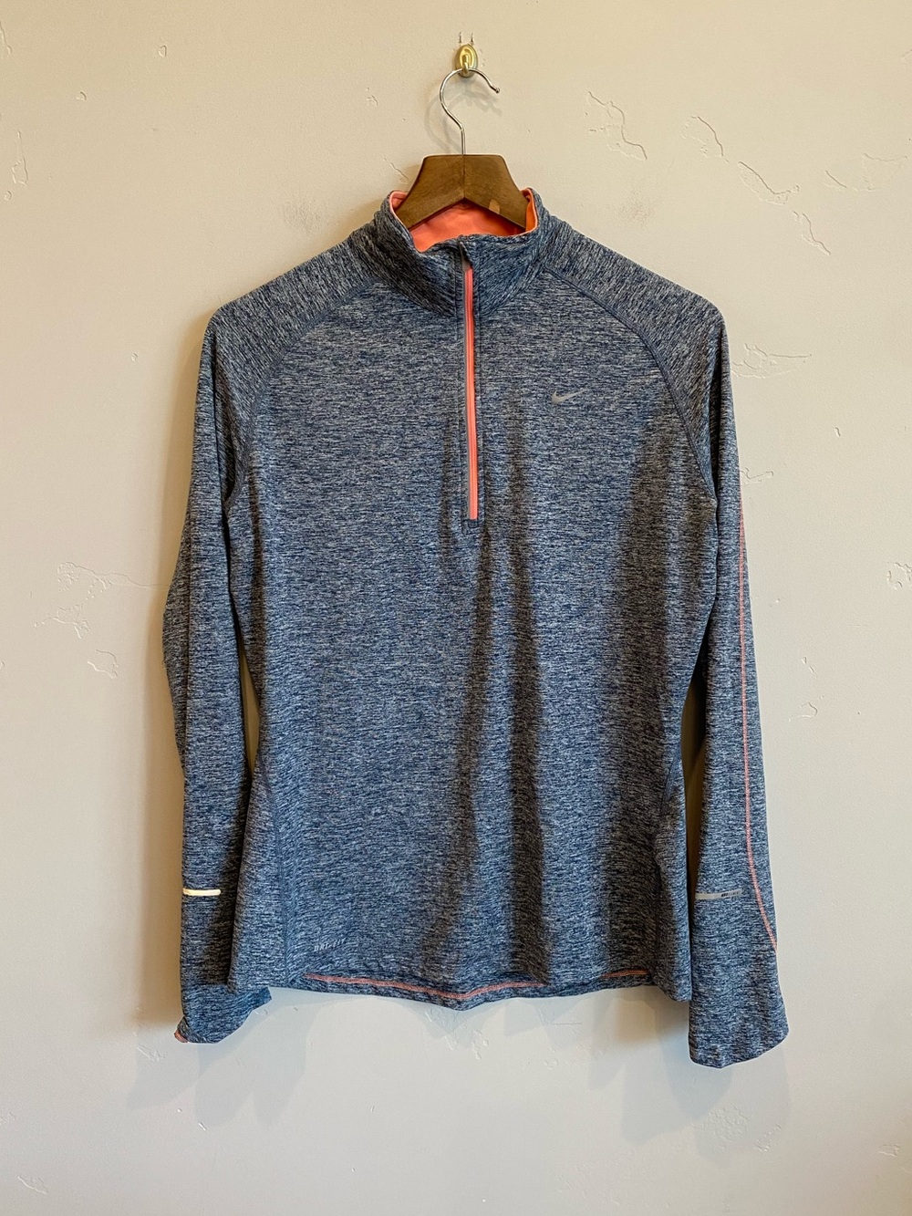 NIKE Heathered Blue Grey Dri-Fit Element 1/2 Zip Running Pullover